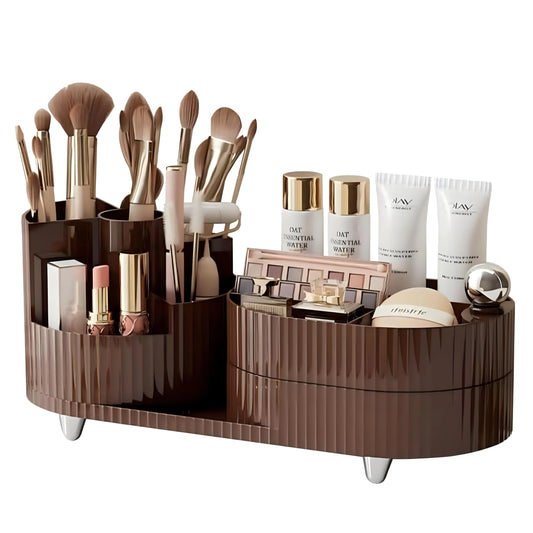2-Tier Rotating Makeup Organizer - Large Capacity Spinning Vanity Storage